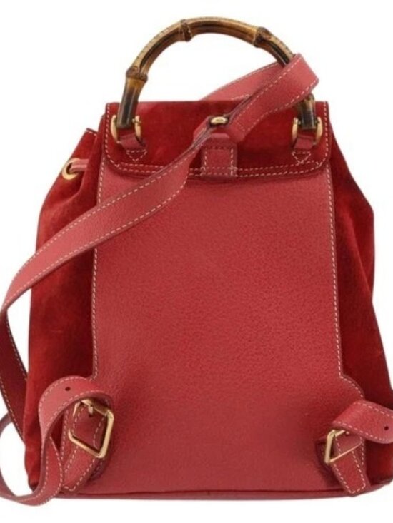 GUCCI Bamboo Backpack Suede Red Gold 003 1956 0030 Auth 179385 main image 15